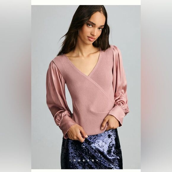 Anthropologie Twofer Faux-Wrap Sweater Size XXS Petite - Picture 1 of 5